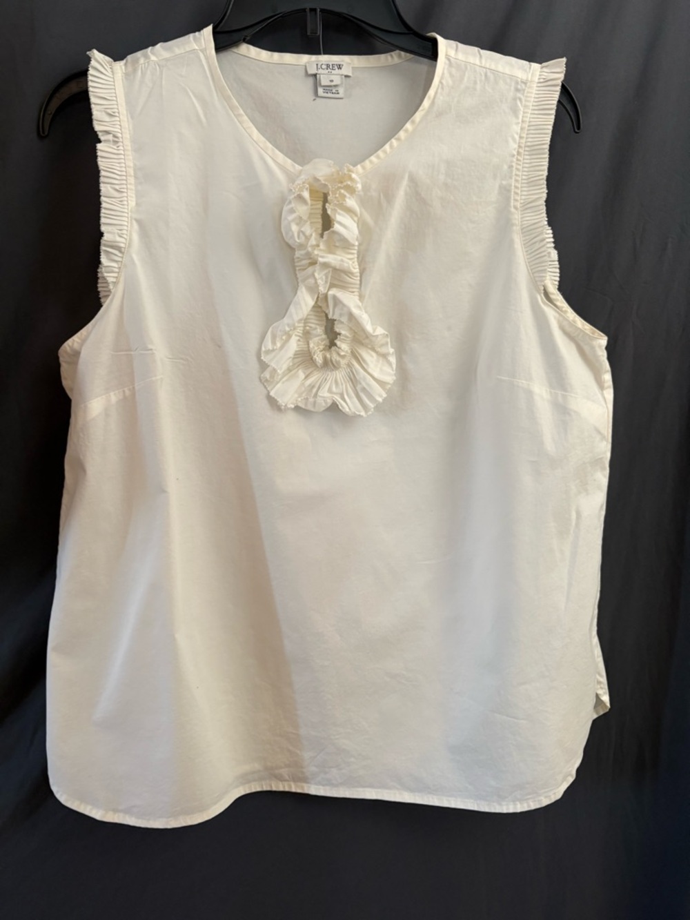 J. Crew Ivory Sleeveless Ruffle-Front Cotton Top
